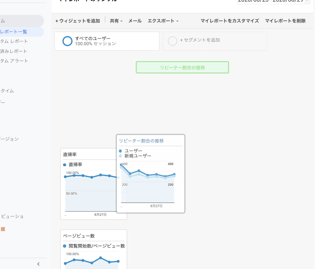 マイレポートの調整、ウィジェットの移動